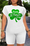 Letter Casual Letter Print Four Leaf Clover Contrast O Neck Short Sleeve Two Pieces