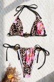 Leopard Print Sexy Hot Leopard Print Floral Print Backless Belted Swimwears (With Paddings)