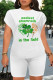 Orange Green Casual Letter Print Four Leaf Clover Contrast O Neck Short Sleeve Two Pieces