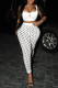 White Sexy Casual Print Vests Pants U Neck Sleeveless Two Pieces