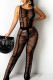 Black Sexy Solid Hollowed Out Patchwork See-through O Neck Straight Jumpsuits