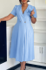 Light Blue Elegant Solid Color Buttons Flower Shape V Neck Long Dresses