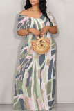 Multicolor Sexy Geometric Print Pocket Contrast V Neck Printed Dresses