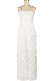 White Sexy Solid Color Pocket Strapless Loose Jumpsuits