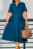 Purple Elegant Solid Color Pocket With Belt Flower Shape V Neck Long Dresses
