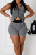 Black Sexy Zipper Zipper Collar Sleeveless Two Pieces