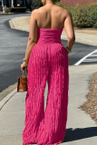 White Sexy Solid Color Pocket Strapless Loose Jumpsuits