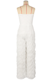 White Sexy Solid Color Pocket Strapless Loose Jumpsuits
