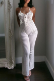 Pink Sexy Solid Color Backless Flower Shape Halter Regular Jumpsuits