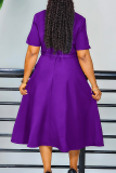 Purple Elegant Solid Color Pocket With Belt Flower Shape V Neck Long Dresses