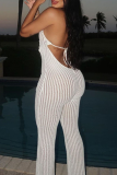 Pink Sexy Solid Color Backless Flower Shape Halter Regular Jumpsuits