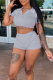 Grey Casual Solid Color Buckle Turndown Collar Short Sleeve Two Pieces