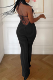 Pink Sexy Solid Color Backless Flower Shape Halter Regular Jumpsuits