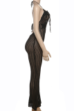 Pink Sexy Solid Color Backless Flower Shape Halter Regular Jumpsuits