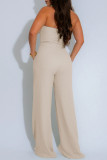 Black Sexy Casual Solid Color Hollow Out Patchwork Backless Halter Regular Jumpsuits