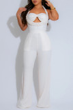 Black Sexy Casual Solid Color Hollow Out Patchwork Backless Halter Regular Jumpsuits