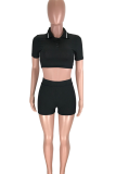 Pink Casual Solid Color Buckle Turndown Collar Short Sleeve Two Pieces