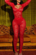 Red Sexy Solid Color Hollow Out Slit O Neck Long Sleeve Two Pieces