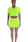 Pink Casual Solid Color Buckle Turndown Collar Short Sleeve Two Pieces