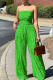 Green Sexy Solid Color Pocket Strapless Loose Jumpsuits