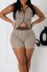 Apricot Sexy Zipper Zipper Collar Sleeveless Two Pieces