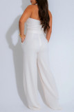 Black Sexy Casual Solid Color Hollow Out Patchwork Backless Halter Regular Jumpsuits