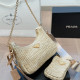 Apricot Casual Solid Color Zipper Weave Bags
