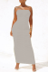 Coffee Sexy Solid Fold Strapless Pencil Skirt Dresses