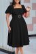 Black Elegant Solid Color With Belt Square Neck Long Dresses