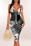 Purple Sexy Polka Dot Flowers Print Contrast V Neck Printed Dresses