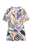 Khaki Casual Geometric Print Contrast V Neck T-Shirts