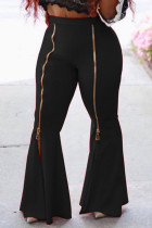 Black Fashion Casual Adult Milk Fiber Solid Patchwork Loose Bottoms