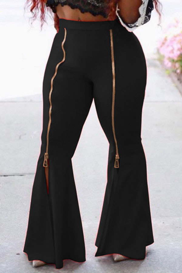 Black Fashion Casual Adult Milk Fiber Solid Patchwork Loose Bottoms