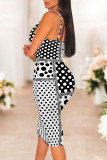 Purple Sexy Polka Dot Flowers Print Contrast V Neck Printed Dresses
