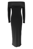 Green Elegant Solid Color Off Shoulder Long Dresses