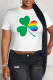 Multicolor Casual Print Four Leaf Clover Shamrock Contrast O Neck T-Shirts