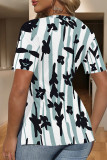 Khaki Casual Geometric Print Contrast V Neck T-Shirts