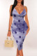 Purple Sexy Polka Dot Flowers Print Contrast V Neck Printed Dresses