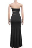 Red Sexy Solid Color Hollow Out Metal Accessories Trim High Slit Strapless Long Dresses