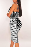 Purple Sexy Polka Dot Flowers Print Contrast V Neck Printed Dresses
