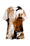 Khaki Casual Geometric Print Contrast V Neck T-Shirts