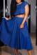 Blue Casual Solid Color Patchwork O Neck Short Sleeve Two Pieces