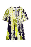 Khaki Casual Geometric Print Contrast V Neck T-Shirts