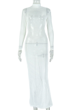 White Sexy Solid Color Backless Turtleneck Long Dresses