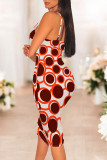 Purple Sexy Polka Dot Flowers Print Contrast V Neck Printed Dresses