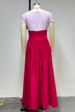 Red Purple Elegant Solid Color Strap Design O Neck Long Dresses