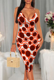 Purple Sexy Polka Dot Flowers Print Contrast V Neck Printed Dresses