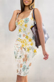 Multicolor Sexy Geometric Print Flowers Contrast U Neck Printed Dresses