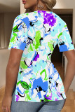 Khaki Casual Geometric Print Contrast V Neck T-Shirts