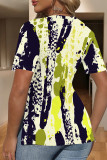 Khaki Casual Geometric Print Contrast V Neck T-Shirts